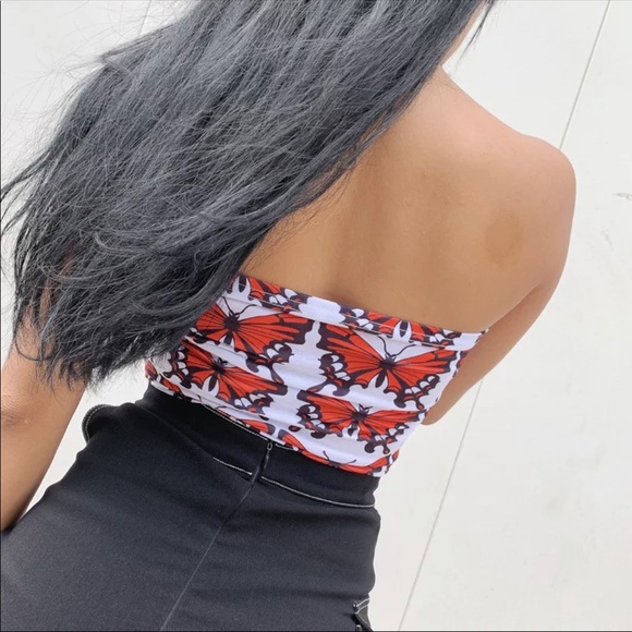 NEW! Orange Butterfly White Black Tube Crop Top🦋 - Picture 5 of 9